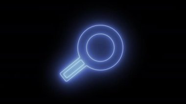 Büyütme cam simgesi, neon stili, vj döngüsü canlandırmalı, alfa şeffaf arkaplan. 