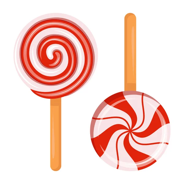 Lollipops Natal Vermelho Branco Conjunto Doces Pau Com Desenhos Diferentes —  Vetores de Stock