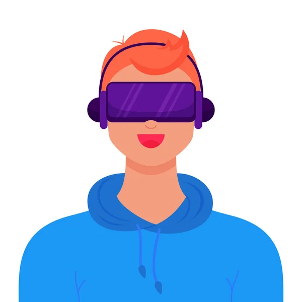 Technologie Metaverse Concept Een Man Met Een Virtual Reality Hoofdtelefoon — Stockvector