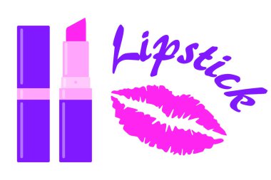 Ruj ve pembe ruj öpücüğü. Etiket, tebrik kartı, davetiye, logo, baskı, sosyal medya, reklam, promosyon, web, sunum için harika. Vektör illüstrasyonu beyaz arkaplanda izole edildi