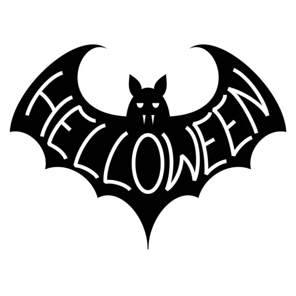 白い背景にハロウィンの文字が刻まれたバットのシルエット ベクターバット吸血鬼のロゴ — ストックベクタ