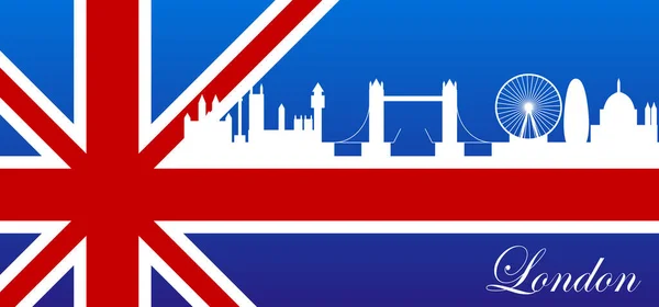 Silhouette Της Πόλης Του Λονδίνου Στο Φόντο Της Βρετανικής Σημαίας — Διανυσματικό Αρχείο