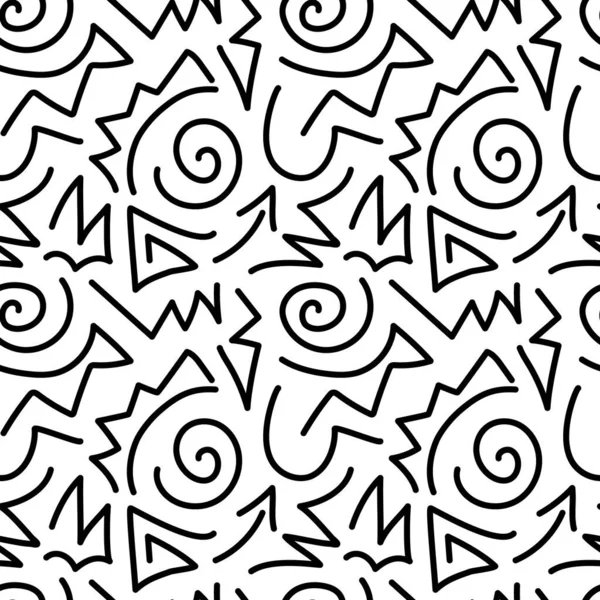 Nahtlose Muster Kritzeln Schwarz Und Weiß Fun Abstrakte Doodle Design — Stockvektor