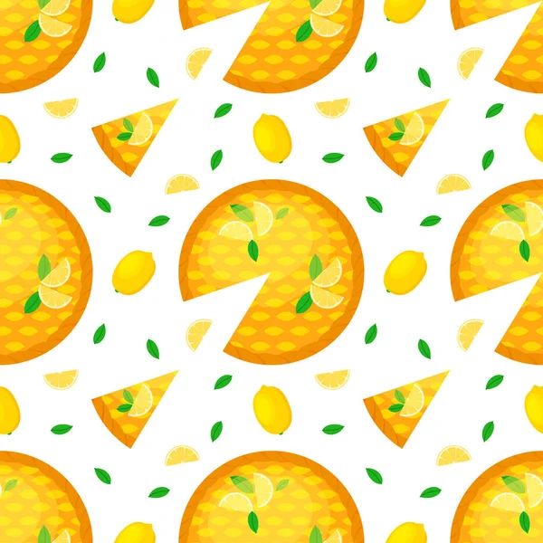 Безшовний Візерунок Домашнім Лимонним Пирогом Шматочком Пирога Лимона Десерт Готовий — стоковий вектор