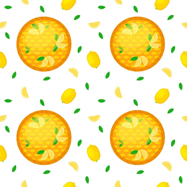 Ev yapımı limonlu turta ve limonlu kusursuz desen. Tatlılar hazır. Web, menü, ambalaj, tekstil, arkaplan, kumaş, kumaş, duvar kağıdı için Ulusal Turta Günü veya Şükran Günü kavramı