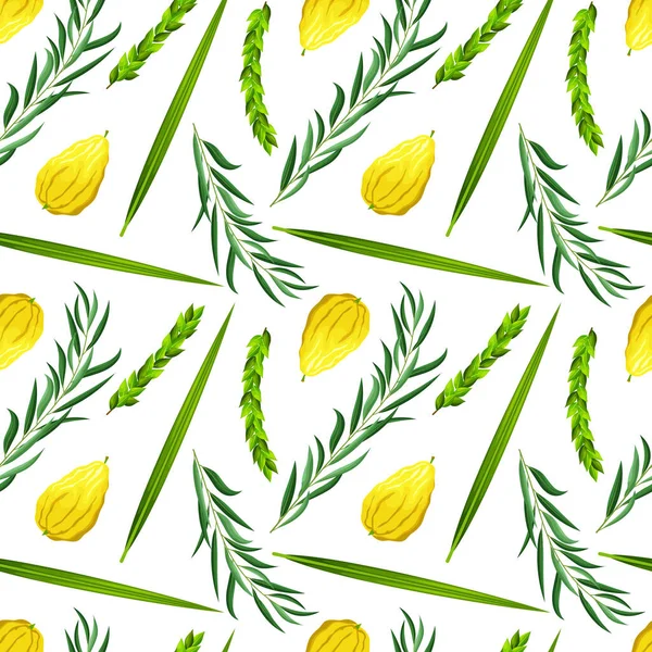 Kusursuz bir Yahudi tatili, Sukkot. Tabernacle ziyafeti ya da Toplanma Festivali. Yahudi dini sembolleri: etrog (citron), lulav (palmiye dalı), hadas (myrtle), arava (söğüt). Tasarım tekrarlanıyor