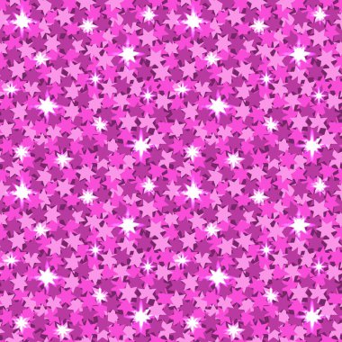 Yıldızlı kusursuz pembe parıltı deseni. Küçük kızlar için ışıltılı konfeti geçmişi prenses doğum günü, Noel ya da yeni yıl kutlaması. Sequin deseni, barbiecore, parlak parlak doku