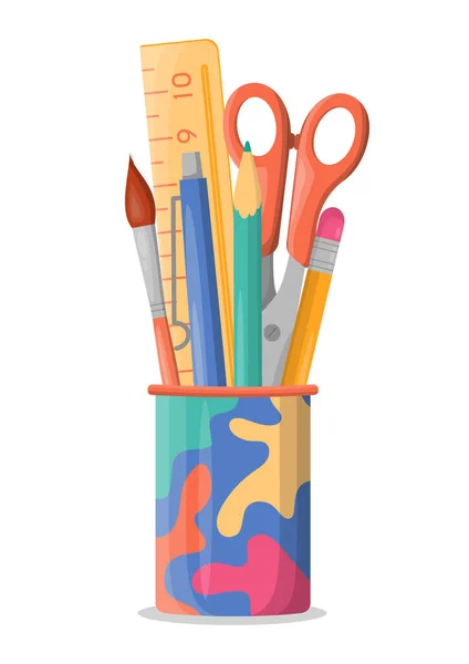 Papeterie Couleur Pour École Tels Que Règle Ciseaux Crayons Stylo — Image vectorielle