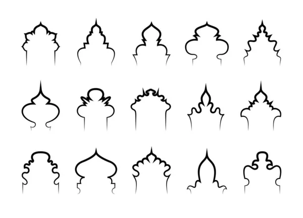 Набор Исламских Окон Мечети Арки Значок Линии Силуэта Восточная Дверь — стоковый вектор