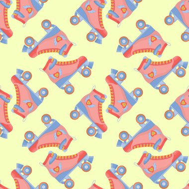 Retro paten yarışlarında pürüzsüz desen. Poster, ambalaj, şenlik, duvar kâğıdı için modaya uygun bir arka plan. 70 'ler ve 80' ler çizgi romanlarındaki kızlar için spor aktivitelerinin vektör çizimi