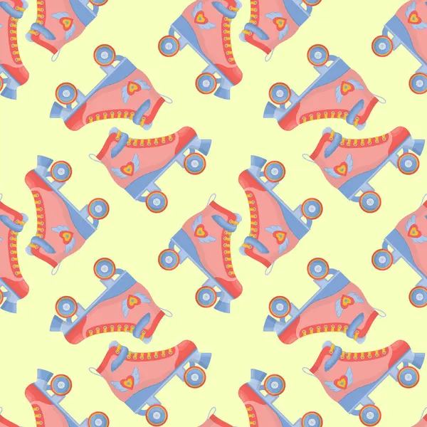 Retro paten yarışlarında pürüzsüz desen. Poster, ambalaj, şenlik, duvar kâğıdı için modaya uygun bir arka plan. 70 'ler ve 80' ler çizgi romanlarındaki kızlar için spor aktivitelerinin vektör çizimi