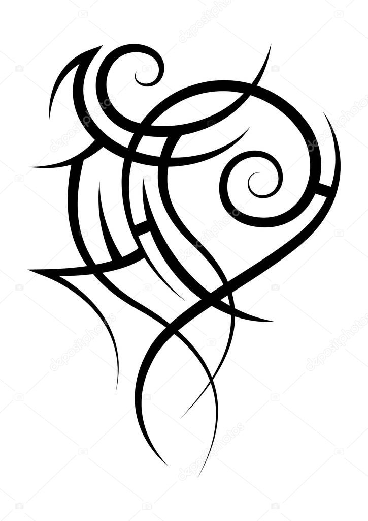 Neo abstract tribal tattoo. Black shoulder tattoo. Cyber sigilism style hand drawn ornament. Celtic curl gothic body ornament shapes. Maori ethnic element isolated on white background. Sketch art