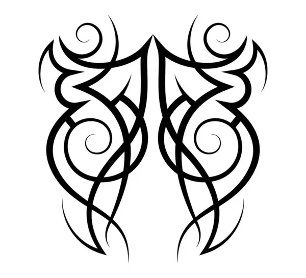 Neo soyut kabile dövmesi. Dikey siyah omuz dövmesi. Siber sistisizm stili elle çizilmiş süs. Kelt gotik vücut süslemeleri. Beyaz arka planda izole edilmiş Maori etnik figürü. Çizim tasarımı