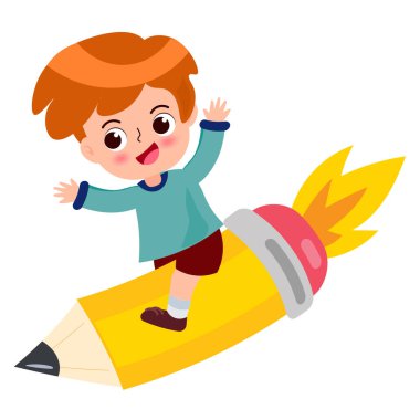 Mutlu şirin çocuk okula geri döndü.