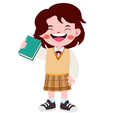 Okul üniformalı mutlu çocuklar çizgi film stili.