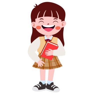 Okul üniformalı mutlu çocuklar çizgi film stili.