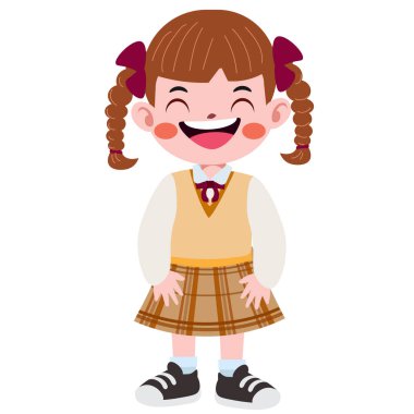 Okul üniformalı mutlu çocuklar çizgi film stili.