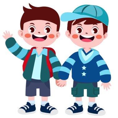 Mutlu şirin çocuklar okula geri dönüyor.