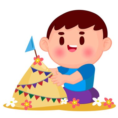 Songkran gününde su tabancasıyla oynayan şirin çocuklar.