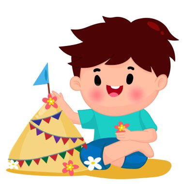 Songkran gününde su tabancasıyla oynayan şirin çocuklar.