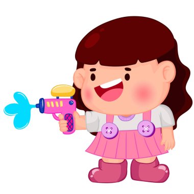 Songkran gününde su tabancasıyla oynayan şirin çocuklar.