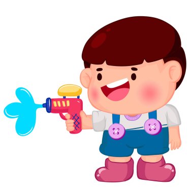 Songkran gününde su tabancasıyla oynayan şirin çocuklar.