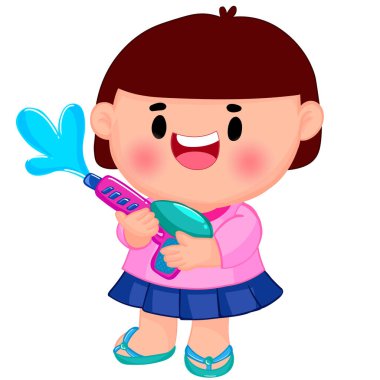 Songkran gününde su tabancasıyla oynayan şirin çocuklar.