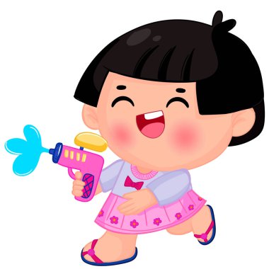 Songkran gününde su tabancasıyla oynayan şirin çocuklar.