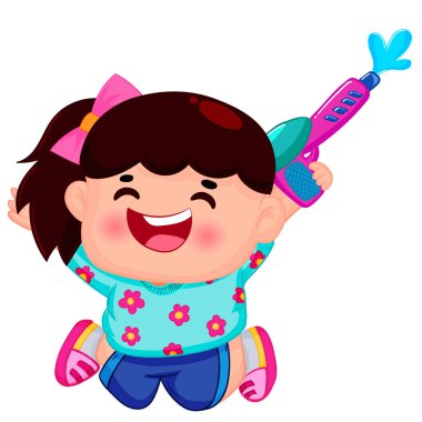 Songkran gününde su tabancasıyla oynayan şirin çocuklar.