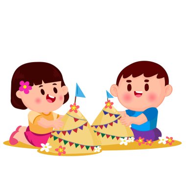 Songkran gününde su tabancasıyla oynayan şirin çocuklar.