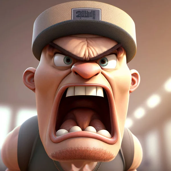 Adult angry face wearing cap,3d cartoon with detail image full hd.