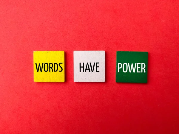 Colored Wooden Cube Word Words Have Power Red Background — Stock Photo, Image