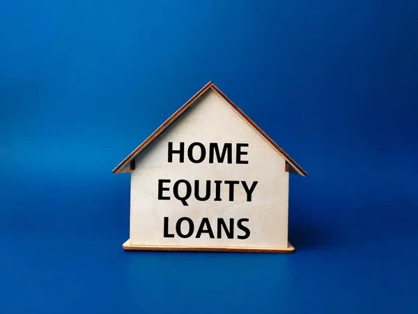 Wooden House Text Home Equity Loans Blue Background — Stock Photo, Image