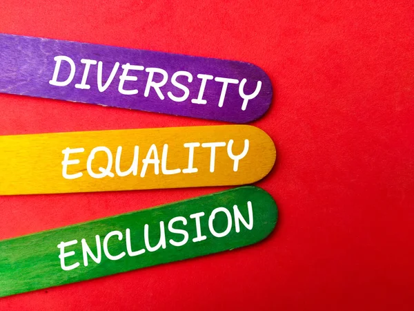 Farbiges Eis Mit Dem Wort Diversity Equality Enclusion Auf Rotem — Stockfoto