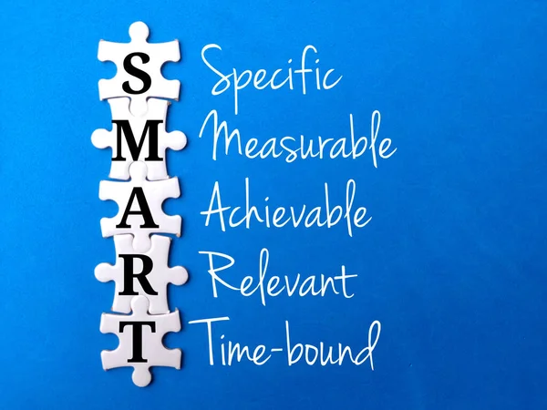 stock image White puzzle with the word SMART and meaning of SMART.