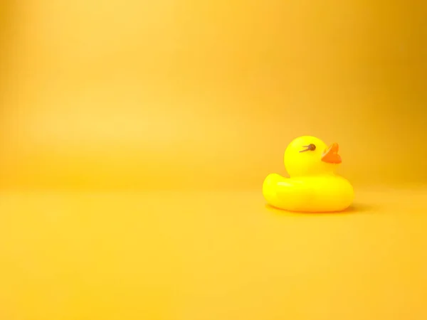 Pato Brinquedo Isolado Fundo Amarelo Com Espaço Cópia — Fotografia de Stock