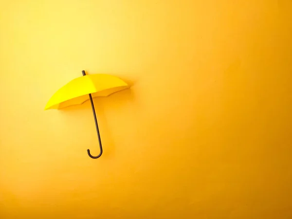 Top View Yellow Umbrella Yellow Background Copy Space — Stock Photo, Image