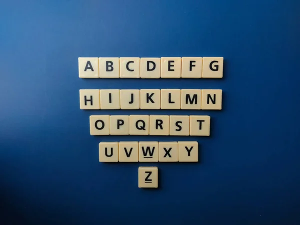 Conjunto Vista Superior Letras Juguete Alfabeto Entero Sobre Fondo Azul — Foto de Stock