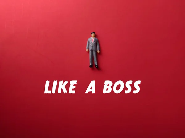红色背景上有Boss字样的迷你人物 — 图库照片