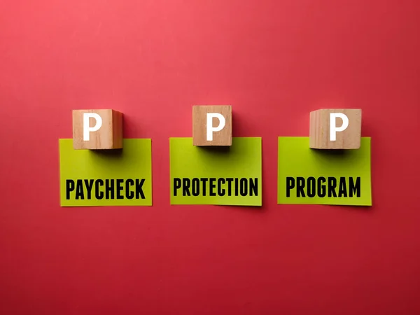 Цветная Липкая Нота Деревянный Куб Словом Ppp Paycheck Protection Program — стоковое фото