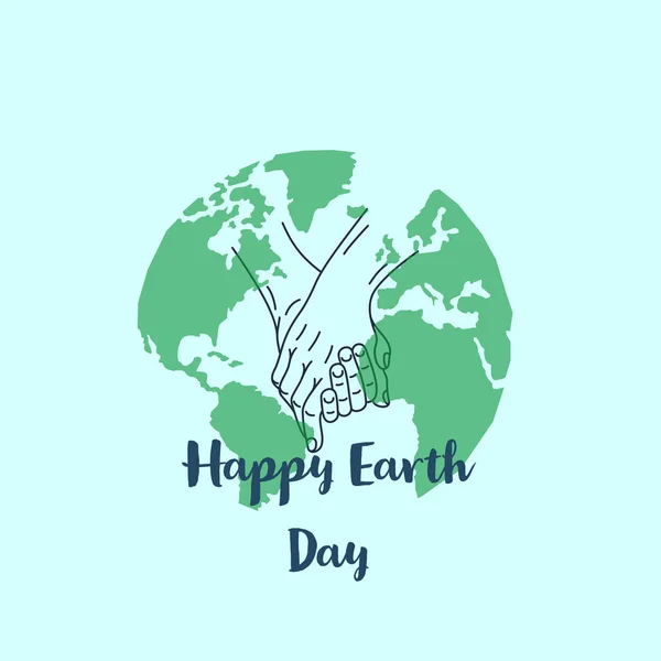 Illustration of holding hand and earth icon with text HAPPY EARTH DAY.