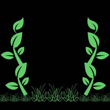 Kopya ve metin alanı olan siyah bir arkaplan üzerinde yeşil yaprak ve yeşil bitki.