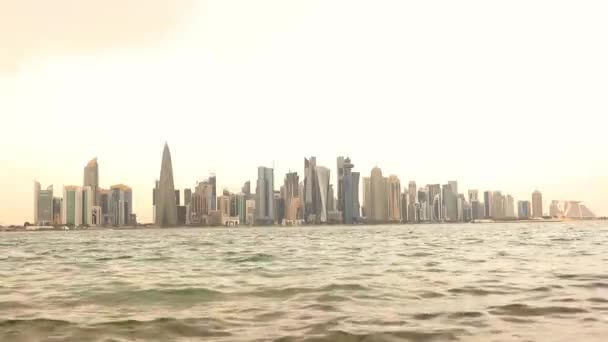 Doha Qatar 2023 Veduta Delle Torri Dalle Corniche Golfo Persico — Video Stock