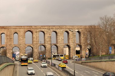 Istanbul, Turkey. 05.05.2024. Aqueduct of Valens, a Roman aqueduct bridge in. It's completed in the late 4th century AD and has been restored several times by Ottoman Sultans. Ancient bridge clipart