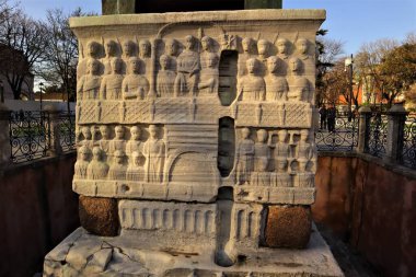 Istanbul, Turkey. 05.05.2024. The Obelisk of Egyptian Pharaoh Thutmosis III or Theodosius rests on a base depicting Theodosius and his court at the Hippodrome of Constantinople (Sultanahmet Square ) clipart