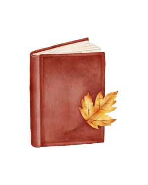 Kapağında sarı akçaağaç yaprağı olan kırmızı-kahverengi bir kitabın suluboya çizimi. Sonbahar kırtasiyesi, planlayıcı etiketleri, günlük kapakları, okuma günlükleri, yazdırılabilir yer imleri, mevsimlik davetler için