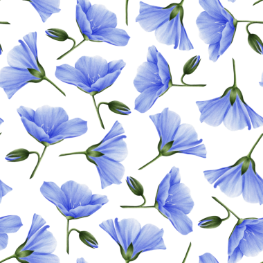 Watercolor illustration of blue flax flowers with buds and leaves. for textile, packaging, greeting cards, wedding stationery and decorative projects.