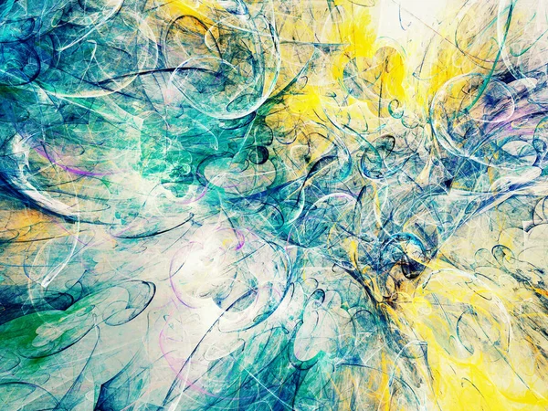 青と黄色の抽象的フラクタル背景3Dレンダリング — ストック写真