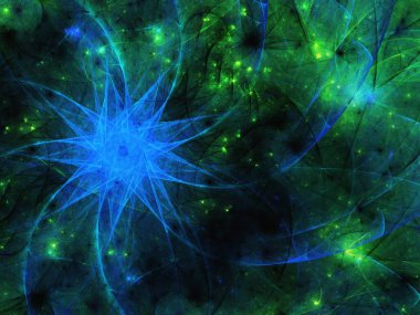 mavi ve yeşil soyut fraktal arkaplan 3d oluşturma