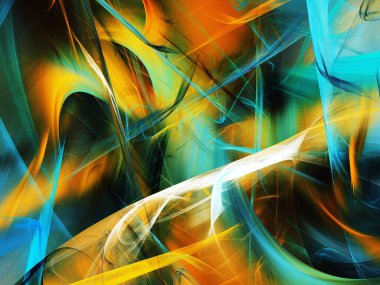 mavi ve sarı soyut fraktal arkaplan 3d görüntüleme